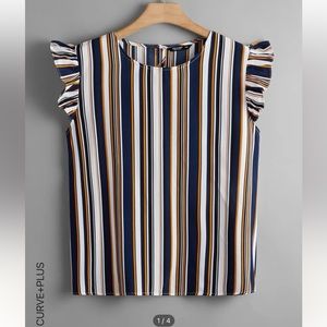 SHEIN blue gold blouse flounce sleeves unique details 3x top